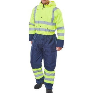 Beeswift BD900 Two Tone Hiviz Thermal Waterproof Coverall Saturn Yellow / Navy 3Xl